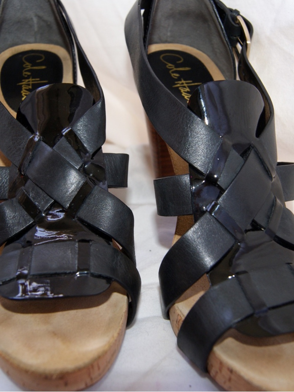 Cole Haan Black Woven Leather Slingback Sandals